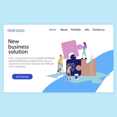 New business solution, solve problem, business service landing page. Business solution web page, website project, vector illustration. Development innovation, homepage landing pageのイラスト素材