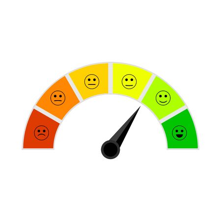 Credit score indicator with colorful segments. Vector meter rating indicator, arrow point to excellent, indication credit report illustrationのイラスト素材