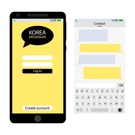 Korea messenger user interface. Korea messenger communication app, dialog and chat communicate screen, vector illustration, asian chatting kakao talkのイラスト素材