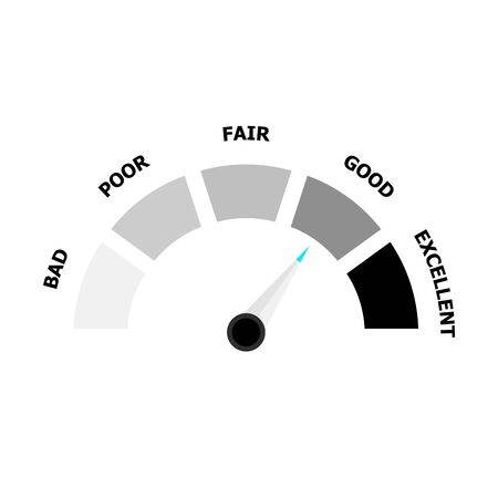 Black and white indicate pointer excellent and bad, customer rating for bank illustration. Indicator and pointer customer, metering vectorのイラスト素材