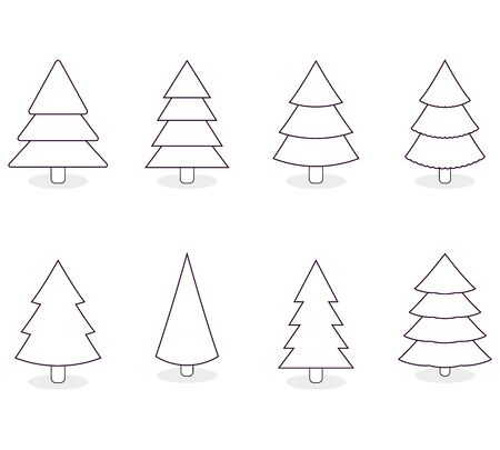 Christmas line tree collection for holiday design. Christmas tree vector line, linear xmas decoration illustrationのイラスト素材