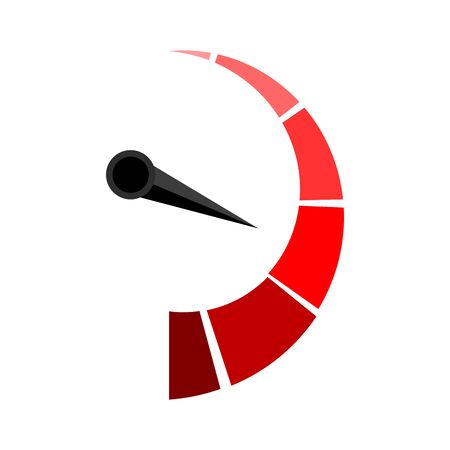 Vertical red indicator with arrow pointer. Thinning and thickening, measurement dashboard, arrow rating indicator. Vector illustrationのイラスト素材