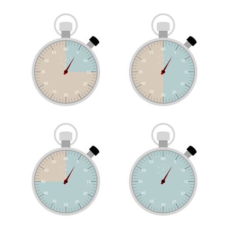 15, 30 and 45 minutes isolated on stopwatch. Stopwatch time, countdown and chronometer, number second measurement timepiece. Vector illustrationのイラスト素材