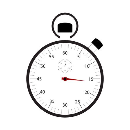 Stopwatch isolated on white background vector. Chronometer time, timer countdown, measurement time for sport result. Illustration flat timepiece with red arrow, precision countingのイラスト素材