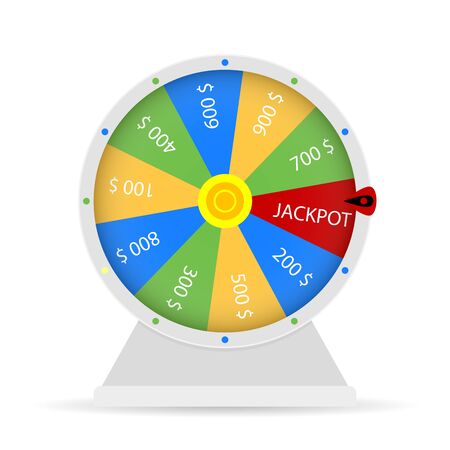 Jackpot win in wheel fortune lottery. Happy win in casino, illustration lucky gamble entertainment. Vector gamble gameのイラスト素材