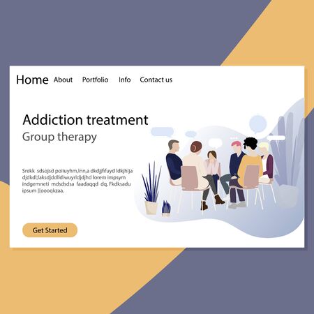 Addiction treatment, group therapy landing page. Psychotherapy session for addiction people, group counseling, doctor medical with patientsのイラスト素材