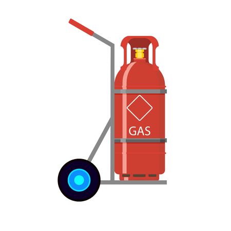 Gas tank fixed in cart. Vector balloon flammable butane, compressed container with gas illustrationのイラスト素材