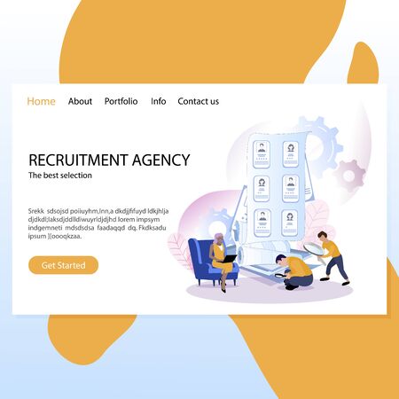 Recruitment agency mockup website, landing page. Illustration recruitment and employment, company hire candidate, team choosing and select, cv recruiting vectorのイラスト素材