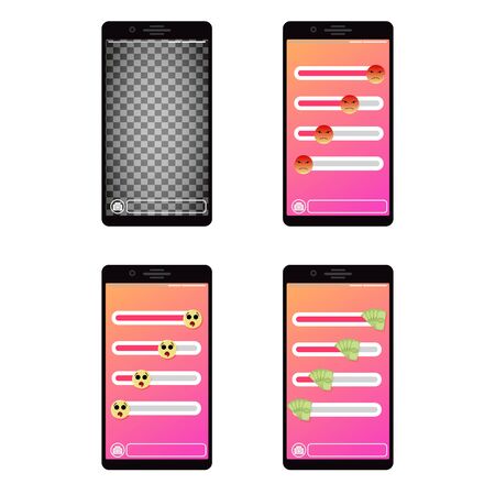 Social media poll collection, slider story surprised, facial surprise and shock, wage and angry emotion. Vector illustrationのイラスト素材