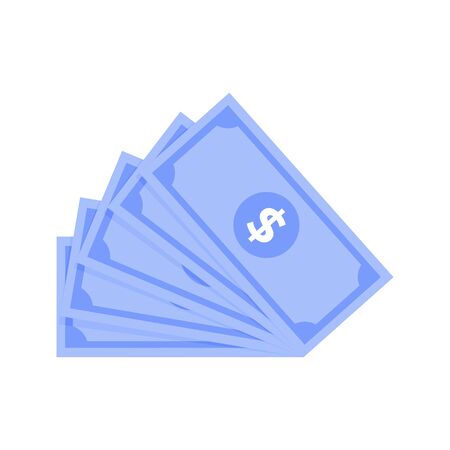 Cash money fan. Bill isolated dollar, wealth pile green, finance banknote in blue colored, hundred usd, vector illustrationのイラスト素材