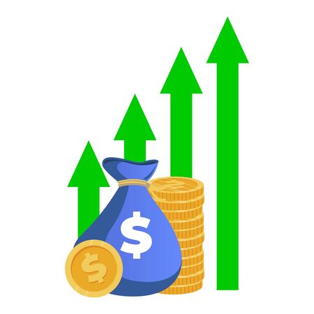 Finance raise, growth capital. Vector financial interest, revenue and income, increase fund, earn growth, finance sack raising illustrationのイラスト素材