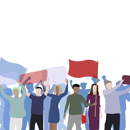 Protesting poster color with crowd, concert and demonstration, crowdy activist cheerful, vector illustrationのイラスト素材