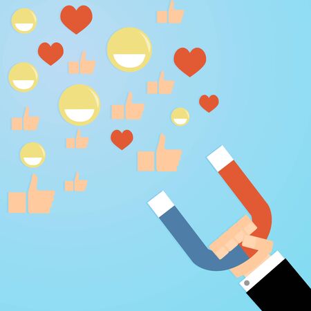 Magnetic attraction followers and subscription in social media. Viral content, strategy network and communication, seo traffic like and social-media engaging. Vector illustrationのイラスト素材