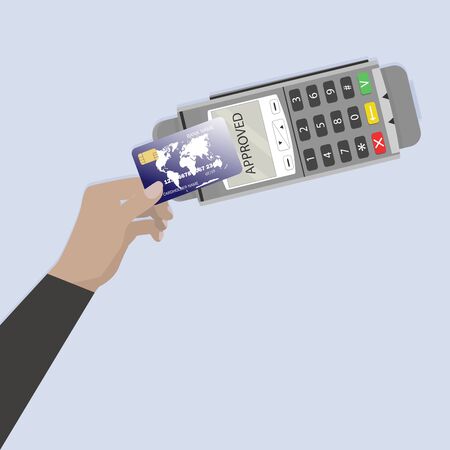 Paying credit card contactless terminal. Vector wireless banking transaction online, financial access paypass illustrationのイラスト素材