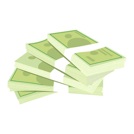 Bundle of money. Isolated cash currency, financial pack money, vector savings stack banknotes, illustration pile of profit and payment paper cash. Hundred dollar, salary or jackpot profit, tax cashのイラスト素材
