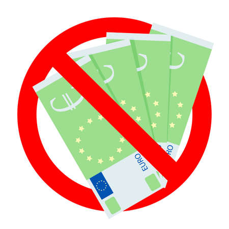 Banned corrupted euro cash. Vector forbidden and prohibited exchange, anti financial bribe, no european tax, bribing cash payment prohibited illustrationのイラスト素材