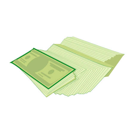 Green cash stack and fan, bundle paper dollar, investment and prosperity vector illustration. Salary profit, prosperity banknoteのイラスト素材