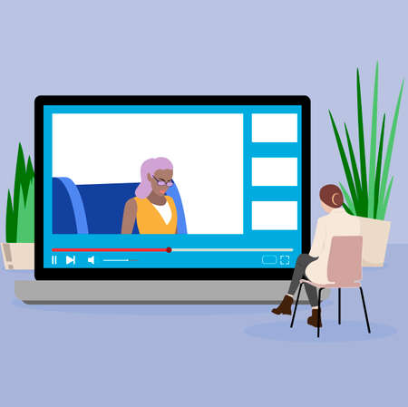 Psychotherapy mental online, psychology help and consultation. Helpline depression, conversation and consulting, psychological help with mental problem illustrationのイラスト素材