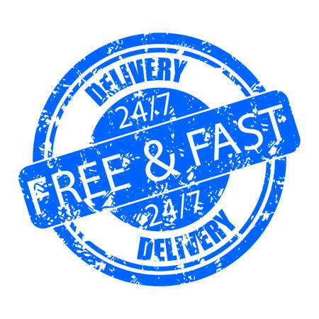 Rubber stamp seal delivery free and fast, 7 days 24 hours. Vector seal vintage, delivery stamp label, imprint grungy illustrationのイラスト素材