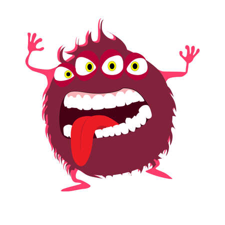 Red color goblin with devil eyes, goofy toy frighten kids, cheerful mascot with crazy mouth expression and tongue, vector illustrationのイラスト素材