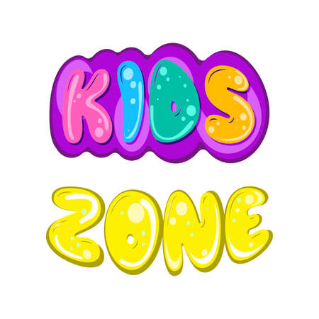 Kids zone lettering banner cartoon colorful. Fun playground for children to birthday party. Vector illustrationのイラスト素材