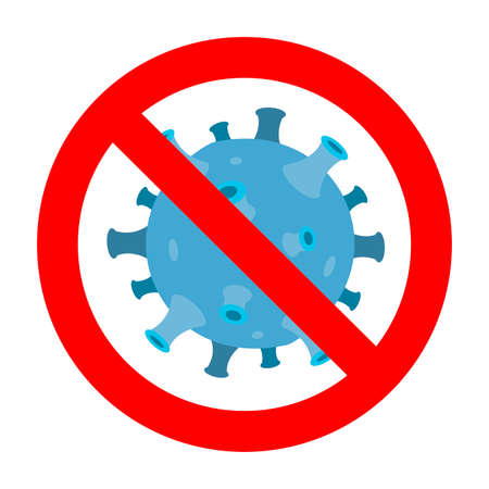 Coronavirus prohibition icon. Ban danger corona 2019-ncov, health banner against flu in airport to travel, business lockdown, vector illustrationのイラスト素材