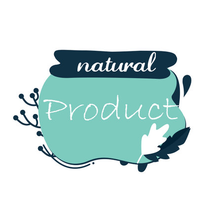 Product badge with green leaf label isolated on white. Vector farm fresh icon, healthy vegan market badge illustrationのイラスト素材