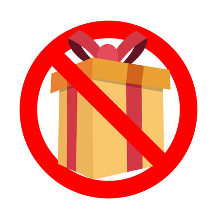 Forbidden gift box for birthday christmas and celebrating. Vector caution prohibitory present, forbidden birthday parcel illustrationのイラスト素材