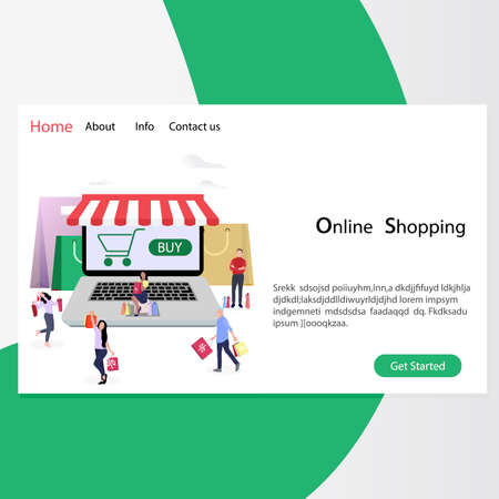 Online shopping page, web retail and store. Buyer retail, online purchasing, commercial marketing, shopping people. Vector illustrationのイラスト素材
