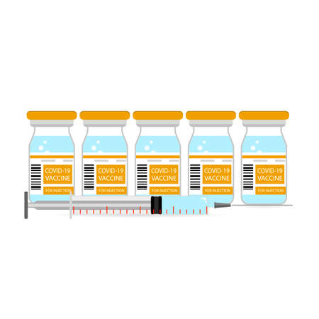 Supply vaccination, corona protection, immunization vector illustration, medical research covid19, immune injection for health, against covid ampoule pharmaceutical vaccineのイラスト素材