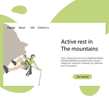 Active rest in mountains landing page. Illustration mountaineering school, rock climbing, extreme sport hobby vectorのイラスト素材
