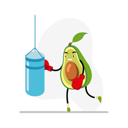 Avocado boxing, sport life concept. Healthy lifestyle avocado boxing challenge, sport equipment recreation. Vector illustrationのイラスト素材