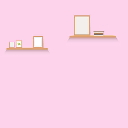 Template interior wall with shelf and pictures. Blank page, gallery modern with empty palce for textのイラスト素材