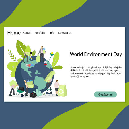 World environment day landing page, environment day 2021 theme. Vector environment day poster. International planet protected eco friendly, nature earth protection illustrationのイラスト素材