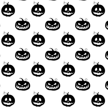 Pattern silhouette pumpkins, seamless wallpaper with black autumn pumpkin, vector illustration halloween traditional holiday backgroundのイラスト素材