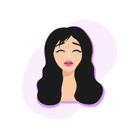 Depression concept, woman cry, upset and disappointment. Illustration of girl unhappy, female in stress and sadness, character with problem, young emotion sorrow and depressed vectorのイラスト素材