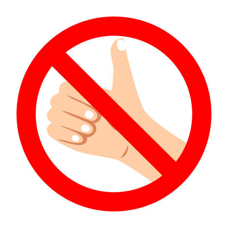 Prohibition like and forbidden thumb up in social medias. Conceptual symbol means move against social media and influence to people. Vector illustrationのイラスト素材