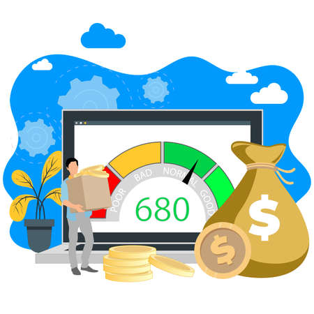 Online mortgage or credit. Loan online service, finance payment, approved financial requires and debt, business bank remotly, financial agreement and issue cash. Vector illustrationのイラスト素材