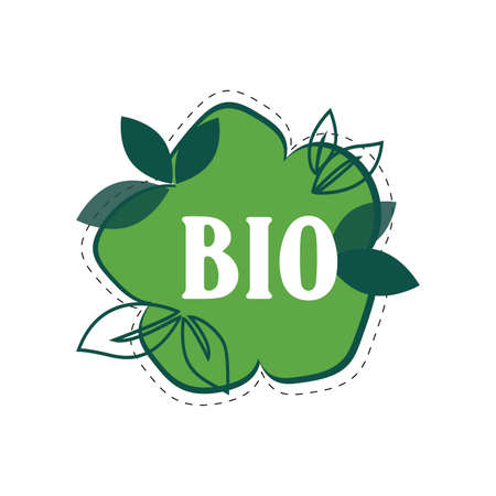 Bio label for mark product in supermarket. Vector groceries and supermarket stamp or stickersl, vegetable and drink icon illustrationのイラスト素材