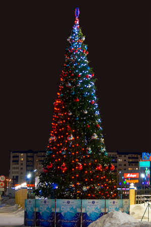 Christmas tree in winter. Surgut, Russia - 10 January, 2020のeditorial素材