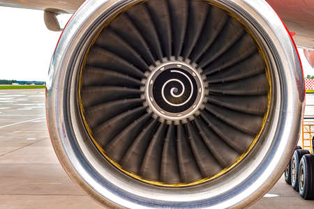 Turboprop aircraft engine closeup shot. front viewの写真素材