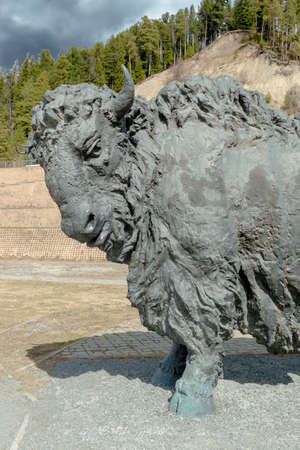Statue of buffalo. Hunty-Mansiysk city, Russia - May 3, 2021のeditorial素材