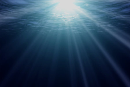 Rays of sun under water. The ocean is quiet.の写真素材