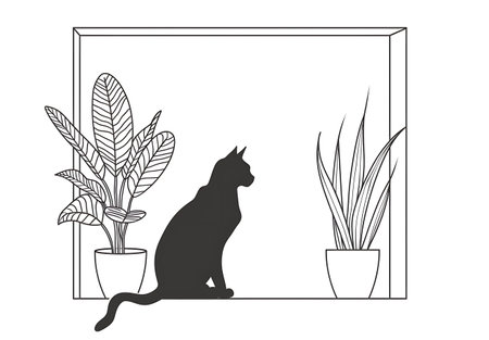 outline of a cat sitting in a windowのイラスト素材
