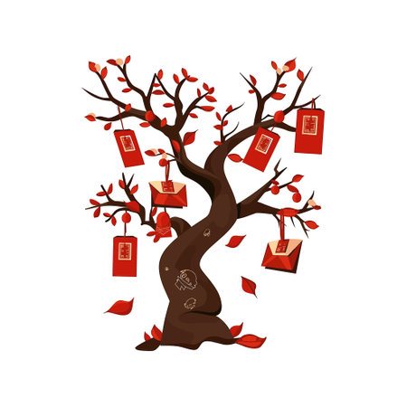 A decorated tree with red envelopesのイラスト素材
