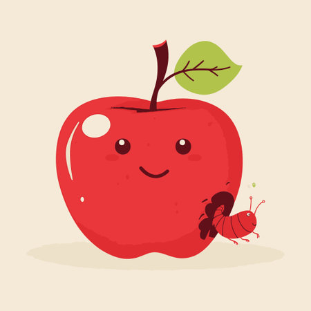 A jolly red apple with a tiny wormのイラスト素材