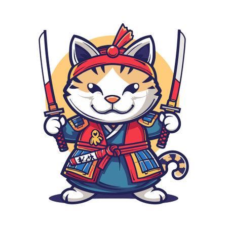 samurai cat characterのイラスト素材