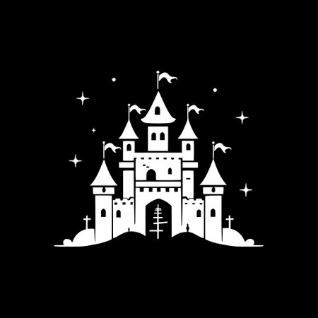 A simple white logo of an ancient castleのイラスト素材