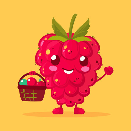A raspberry holding a tiny basketのイラスト素材