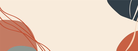 Geometric Organic Abstract Background with Soft Earth Tones and Simple Leaf Motifsのイラスト素材